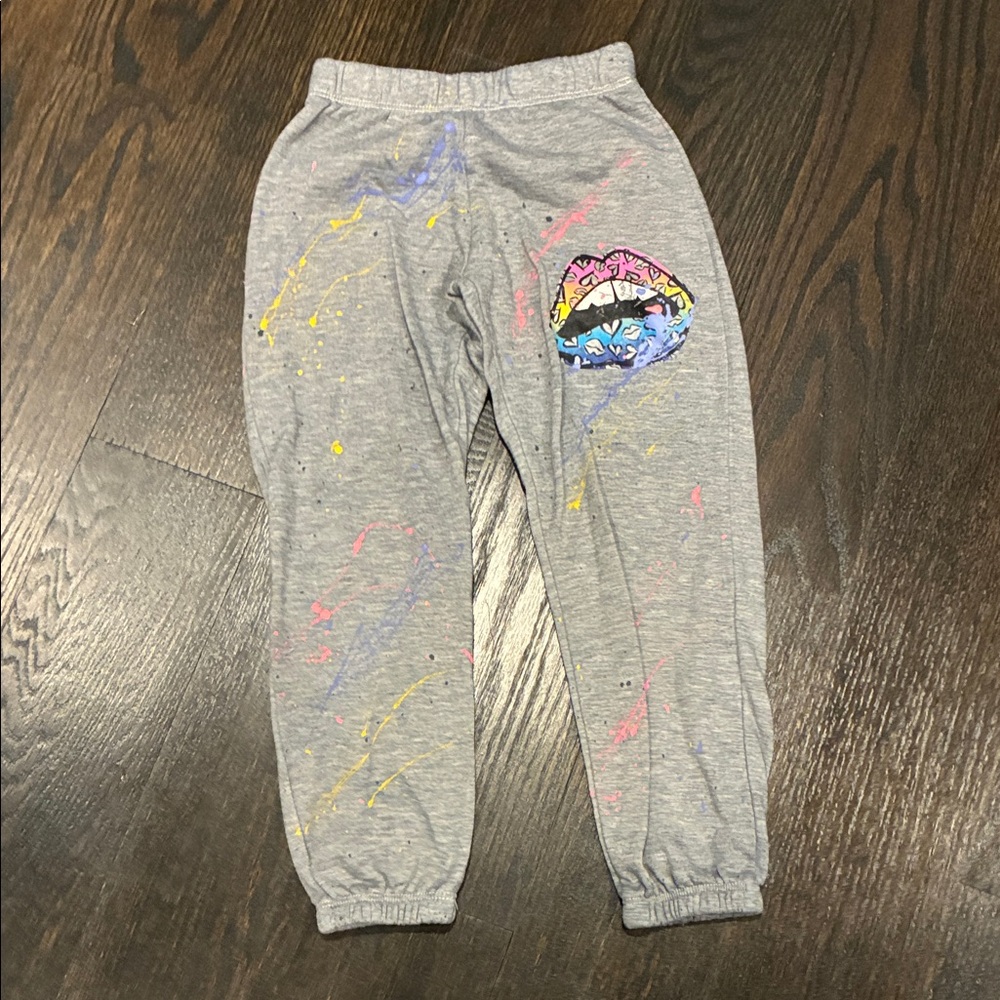 Gray Kids Sweatpants with Colorful Print